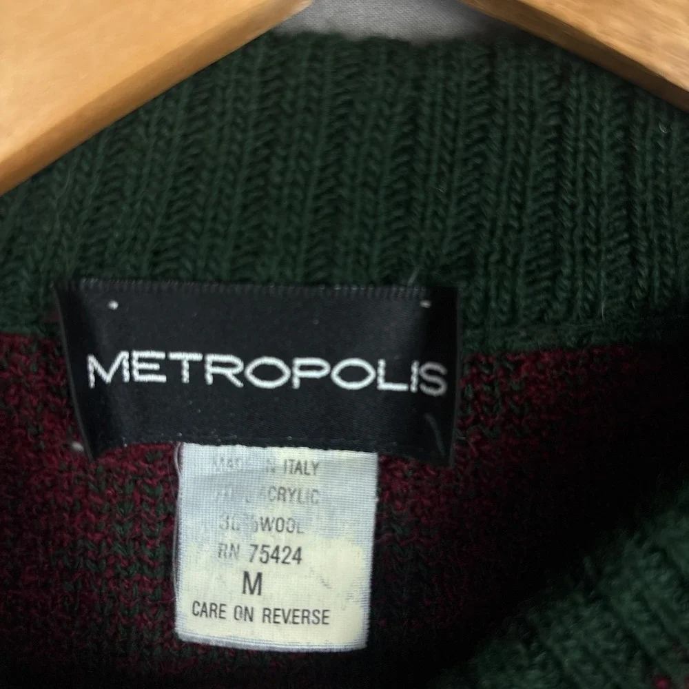 Vintage 90s Metropolis Sweater Men's Medium Floral Leaf Pattern Cottagecore